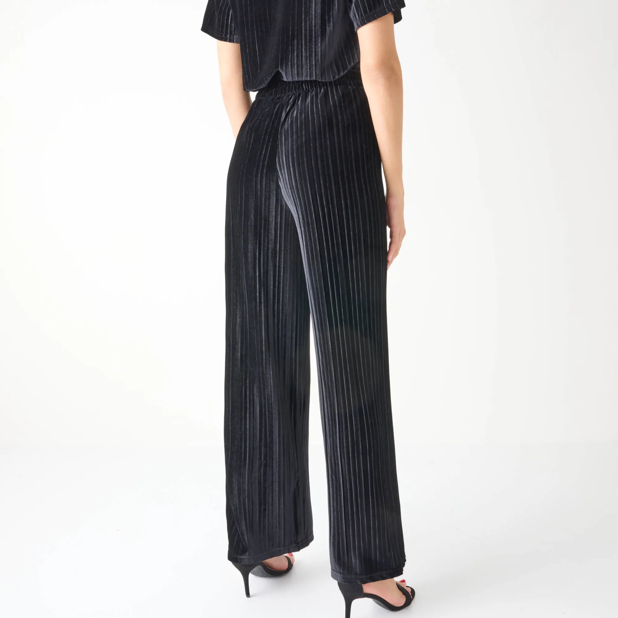 Feestoutfits Dames|Broek<Blancheporte Wijde broek in velours met reliëf, elastische taille zwart