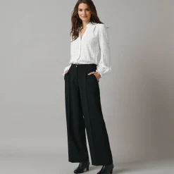 Feestoutfits Dames|Broek<Lora Zellini Wijde broek met bandplooien zwart