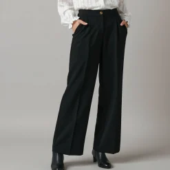 Feestoutfits Dames|Broek<Lora Zellini Wijde broek met bandplooien zwart