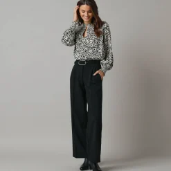 Feestoutfits Dames|Broek<Lora Zellini Wijde broek met bandplooien zwart
