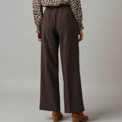 Feestoutfits Dames|Broek<Lora Zellini Wijde broek met bandplooien chocolade
