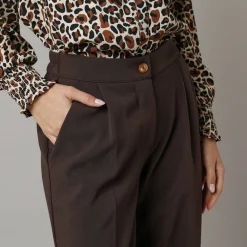 Feestoutfits Dames|Broek<Lora Zellini Wijde broek met bandplooien chocolade
