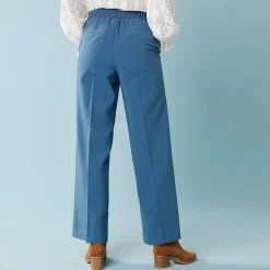 Broek<Blancheporte Wijde broek met hoge taille en knopen opzij, kleine lengtes blauw