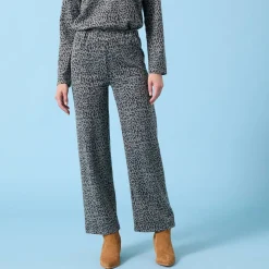 Broek<Blancheporte Wijde broek Special voor kleine lengtes met luipaardprint, geribd kaki / zwart