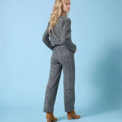 Broek<Blancheporte Wijde broek Special voor kleine lengtes met luipaardprint, geribd kaki / zwart