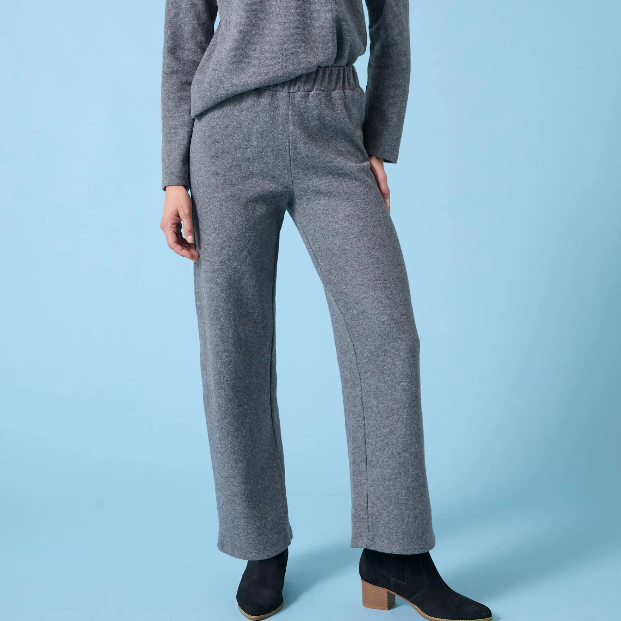 Broek<Blancheporte Wijde broek Special voor kleine lengtes effen, geribd chiné antraciet