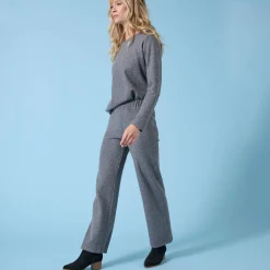 Broek<Blancheporte Wijde broek Special voor kleine lengtes effen, geribd chiné antraciet