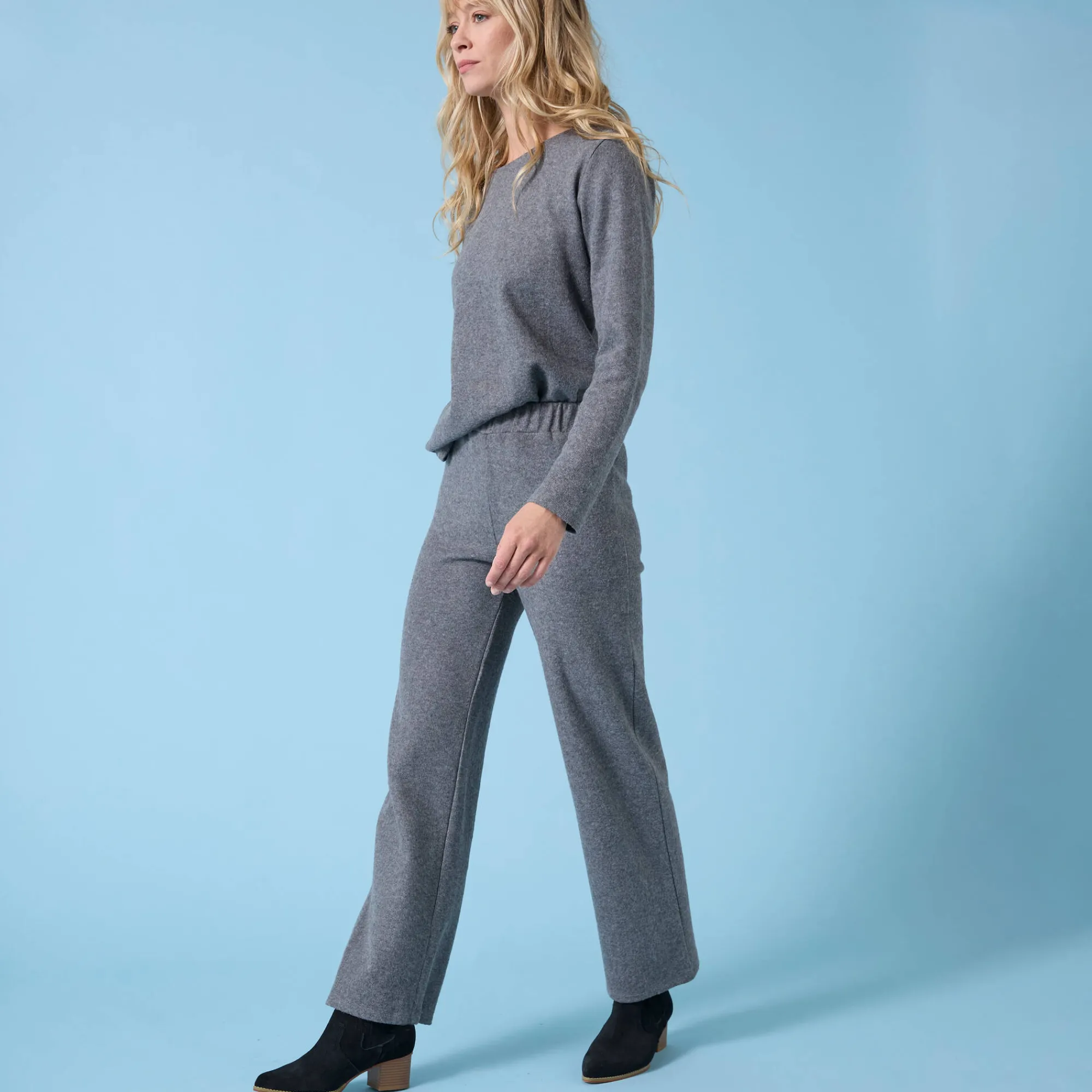 Broek<Blancheporte Wijde broek Special voor kleine lengtes effen, geribd chiné antraciet