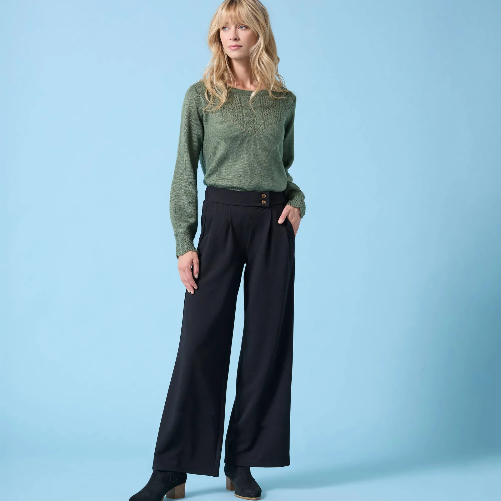 Broek<Blancheporte Wijde broek Special voor kleine lengtes, crêpe zwart