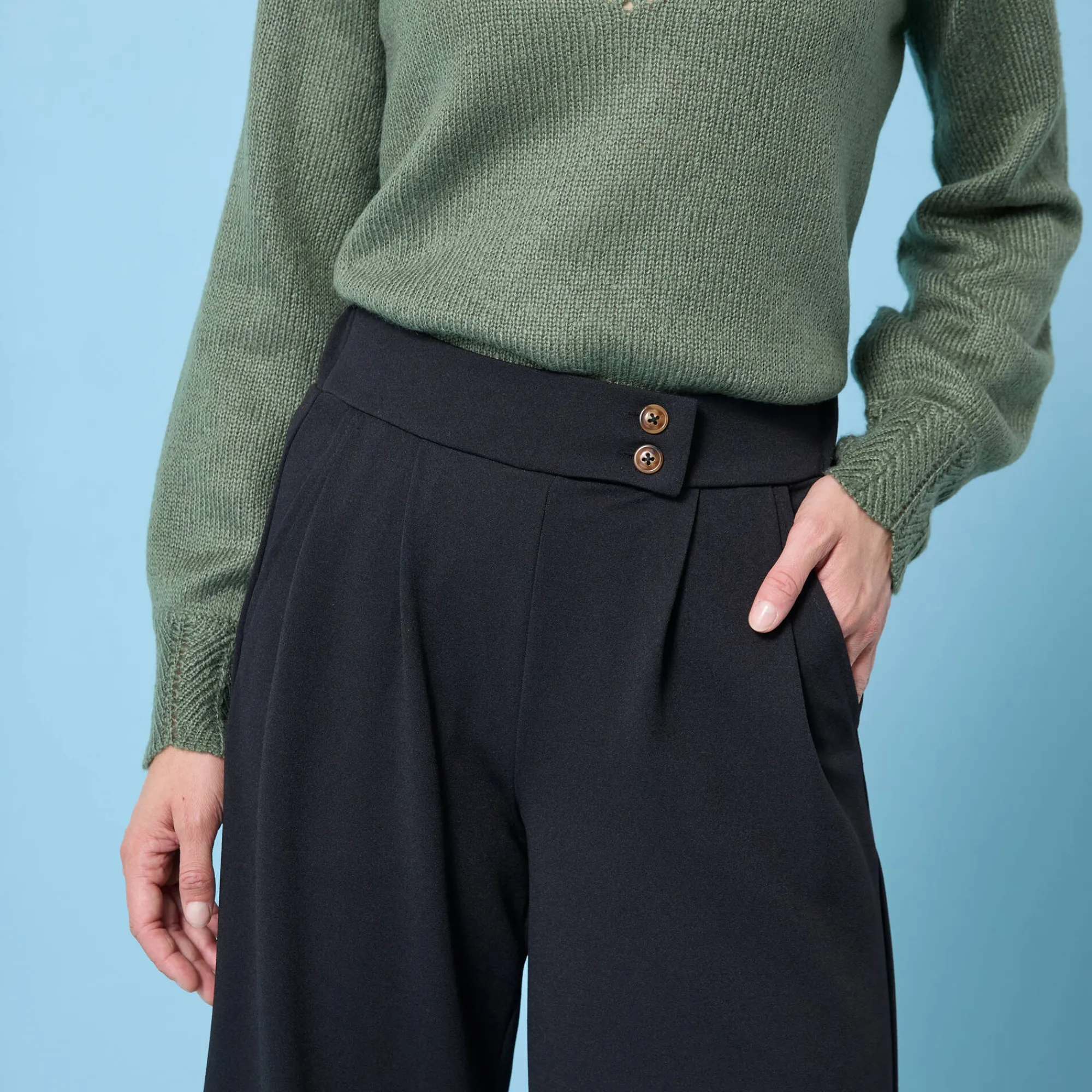 Broek<Blancheporte Wijde broek Special voor kleine lengtes, crêpe zwart