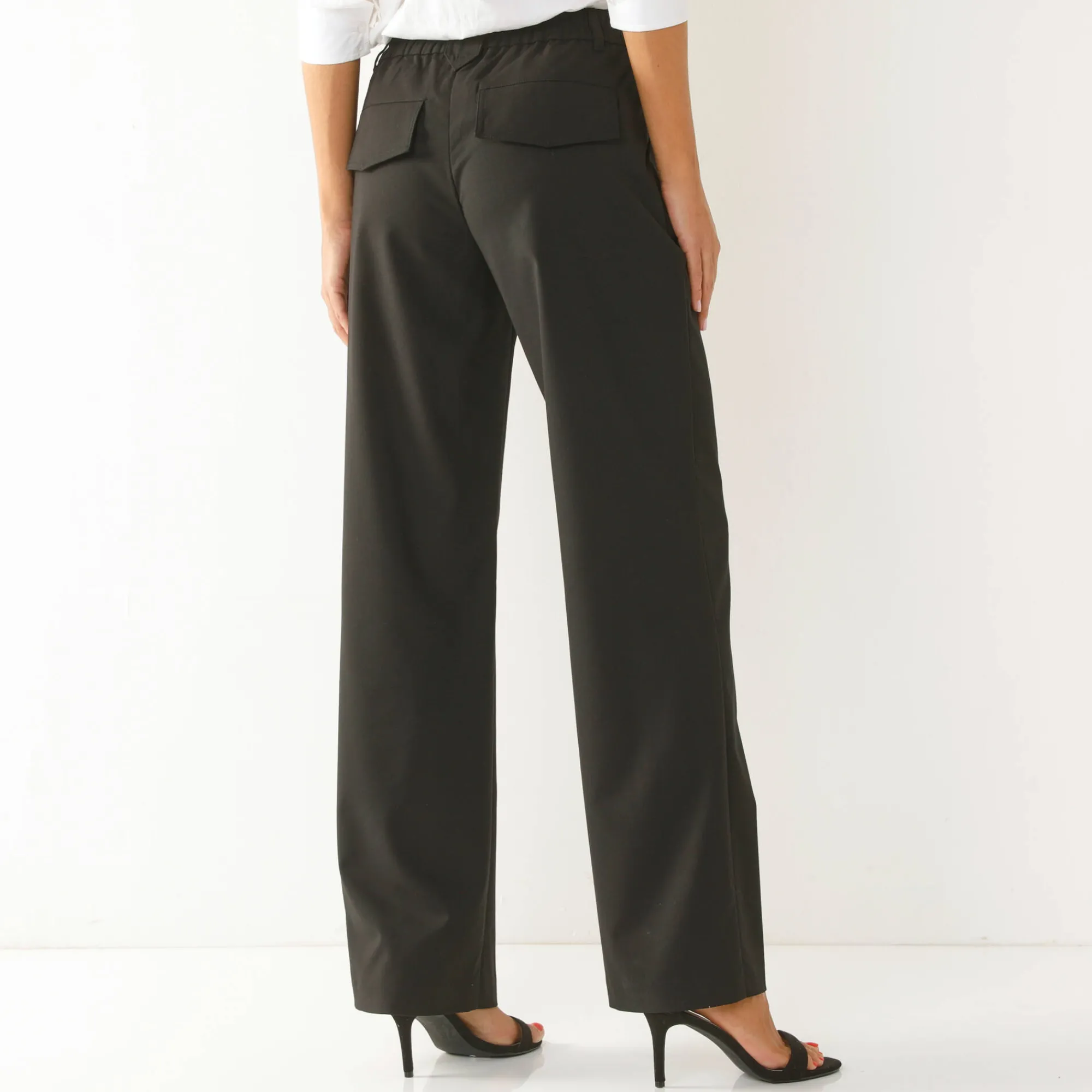 Broek<Blancheporte Wijde rechte broek, effen zwart