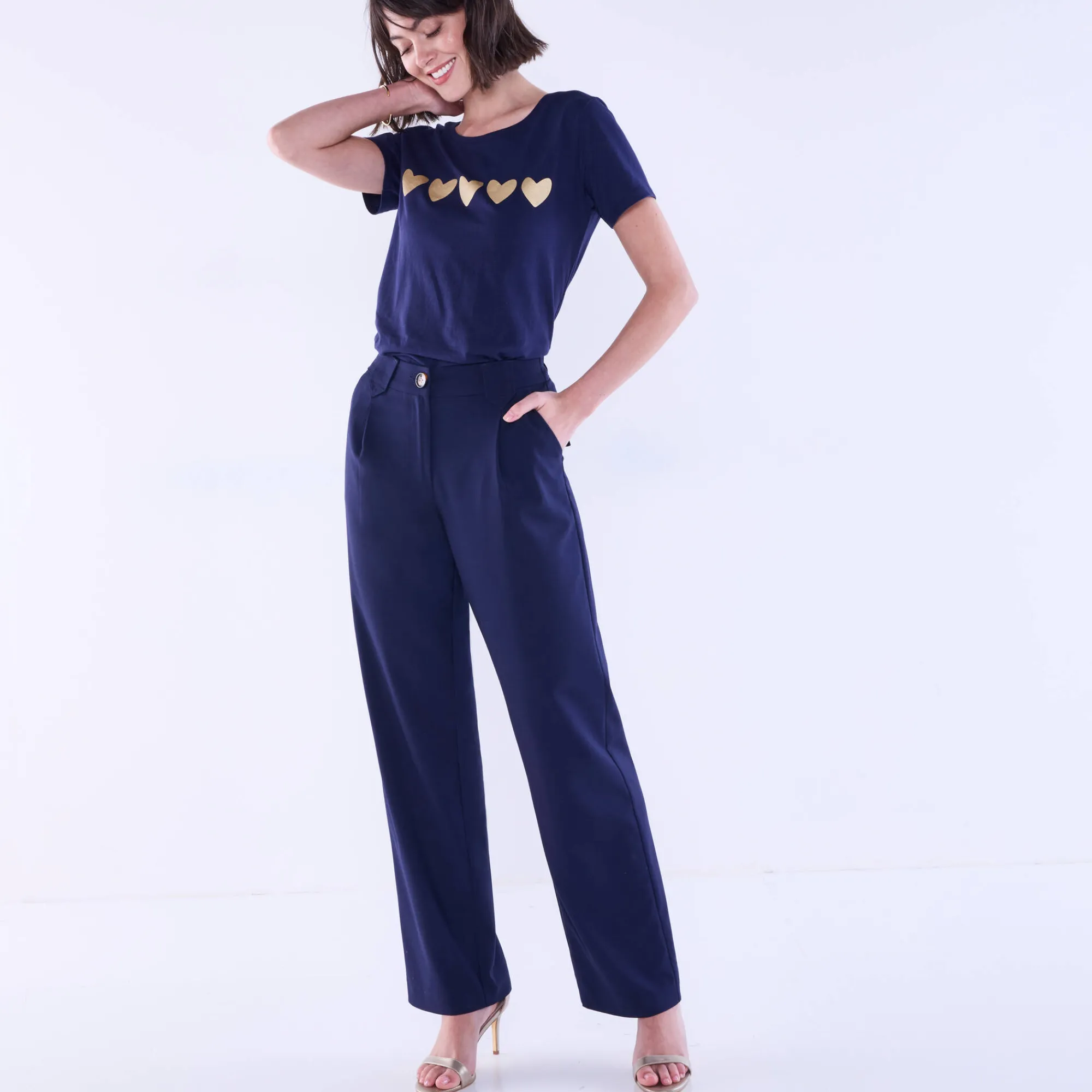 Broek<Blancheporte Wijde rechte broek, effen marine
