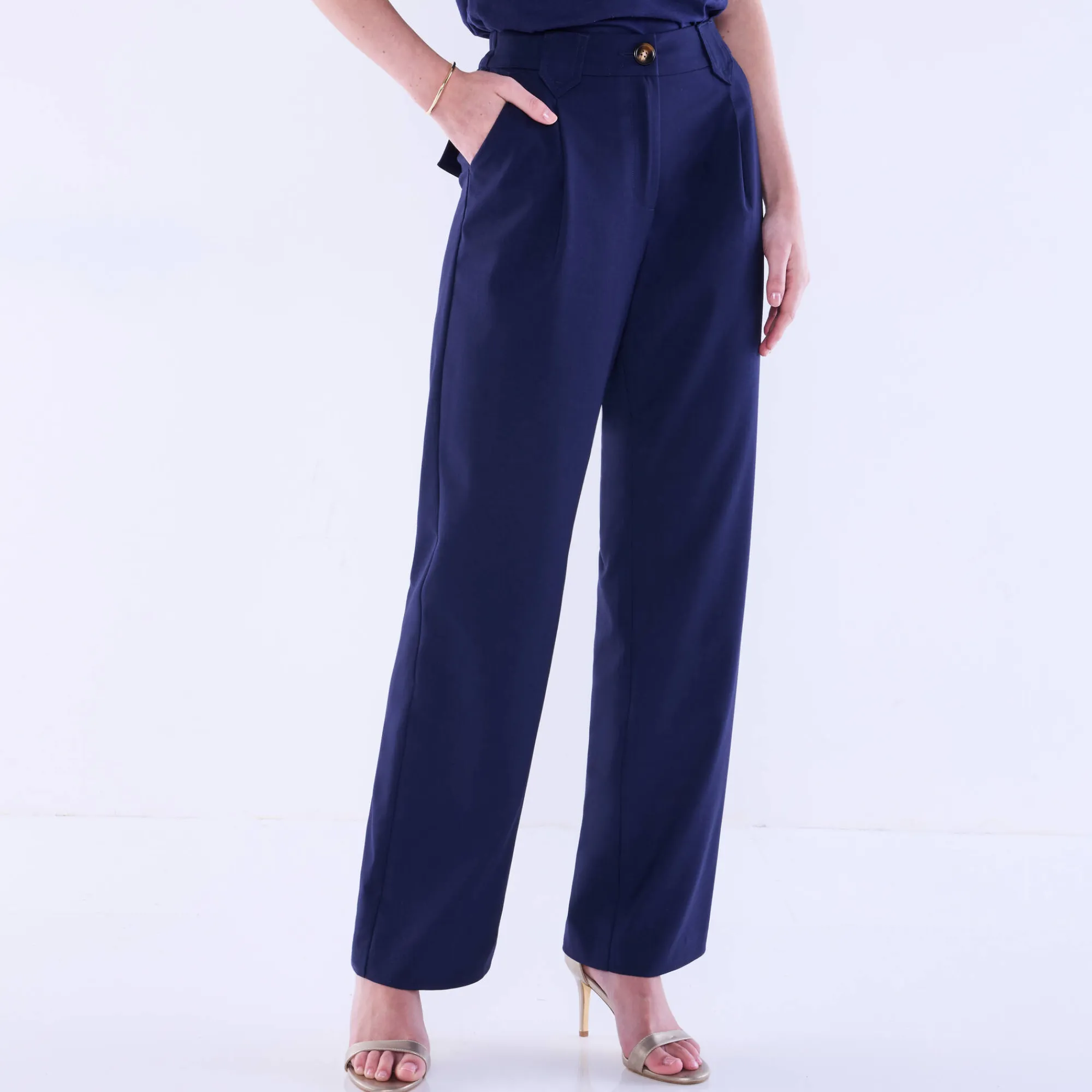 Broek<Blancheporte Wijde rechte broek, effen marine