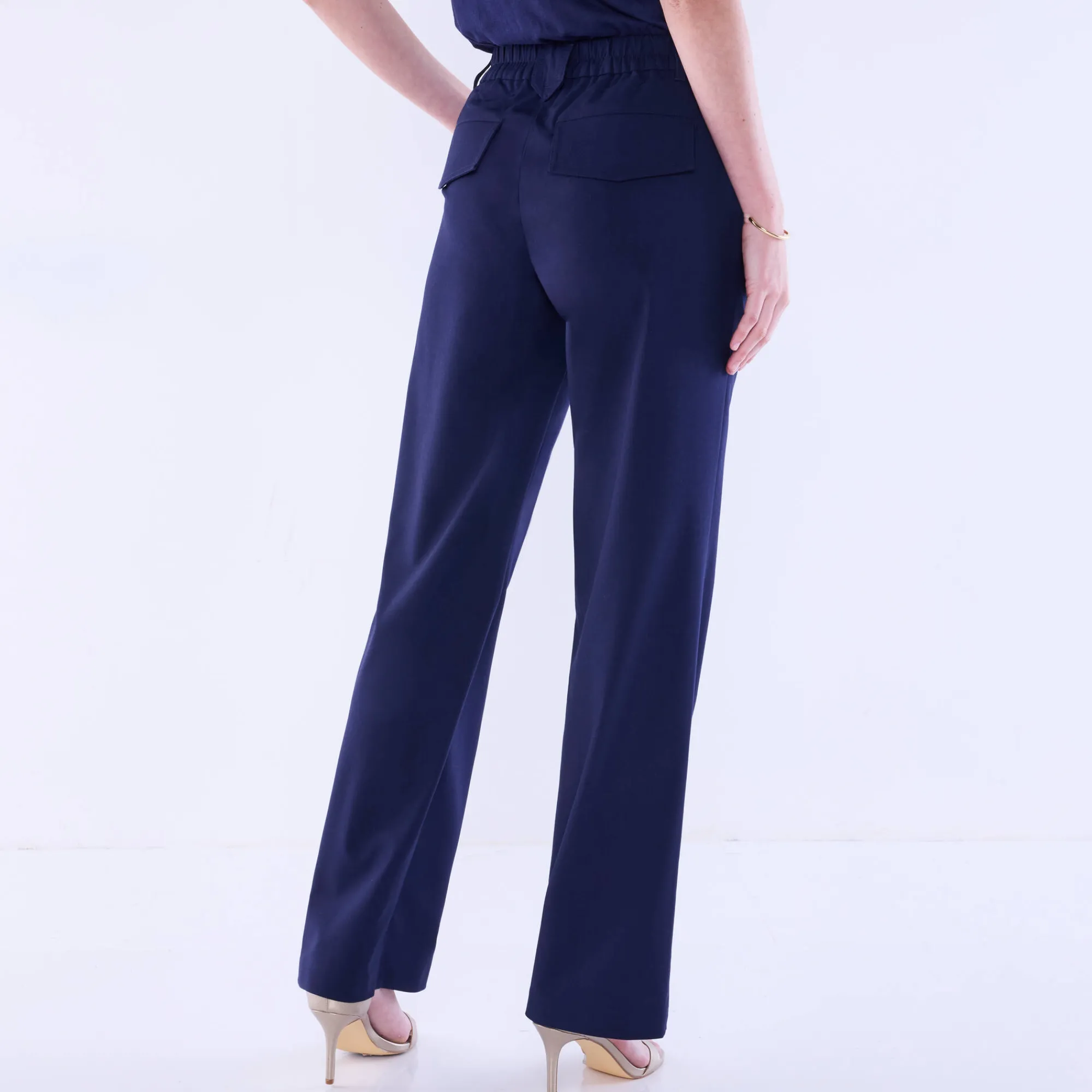 Broek<Blancheporte Wijde rechte broek, effen marine