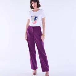 Broek<Blancheporte Wijde rechte broek, effen paars