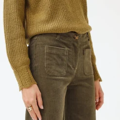 Broek<Blancheporte Wijde velours broek met hoge taille, gemiddelde lengte kaki