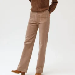 Broek<Blancheporte Wijde velours broek met hoge taille, gemiddelde lengte beige