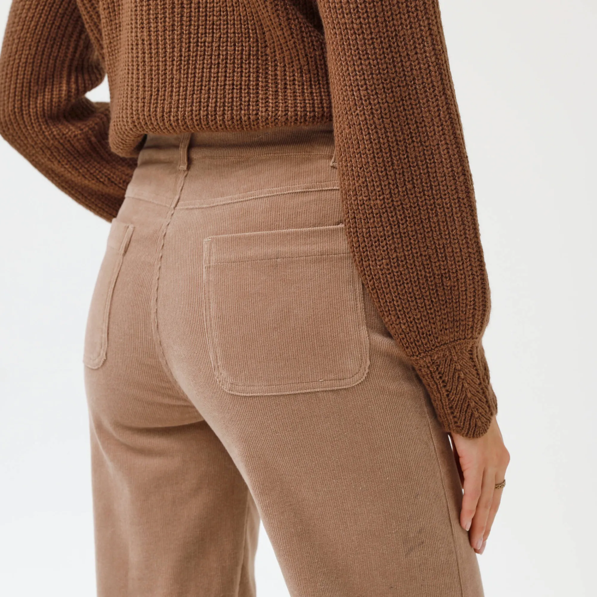 Broek<Blancheporte Wijde velours broek met hoge taille, gemiddelde lengte beige
