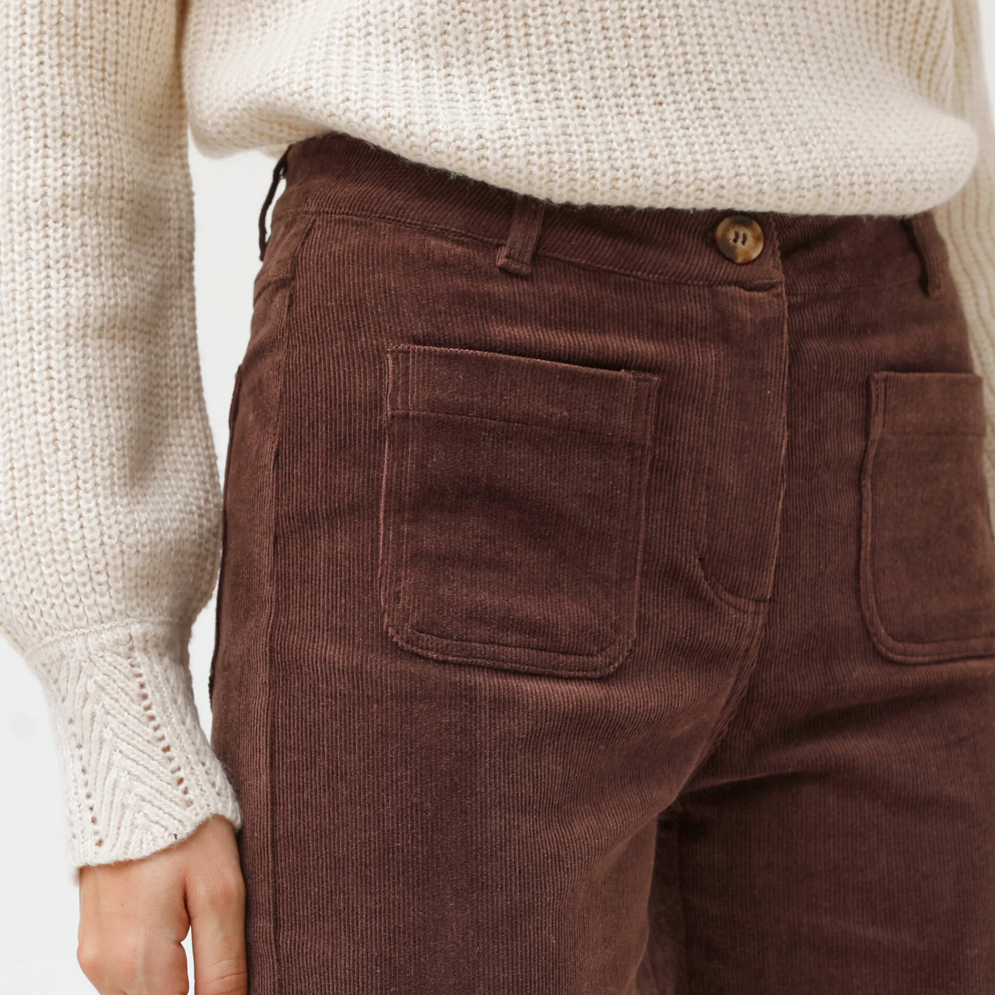 Broek<Blancheporte Wijde velours broek met hoge taille, grote lengte chocolade