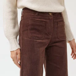 Broek<Blancheporte Wijde velours broek met hoge taille, gemiddelde lengte chocolade