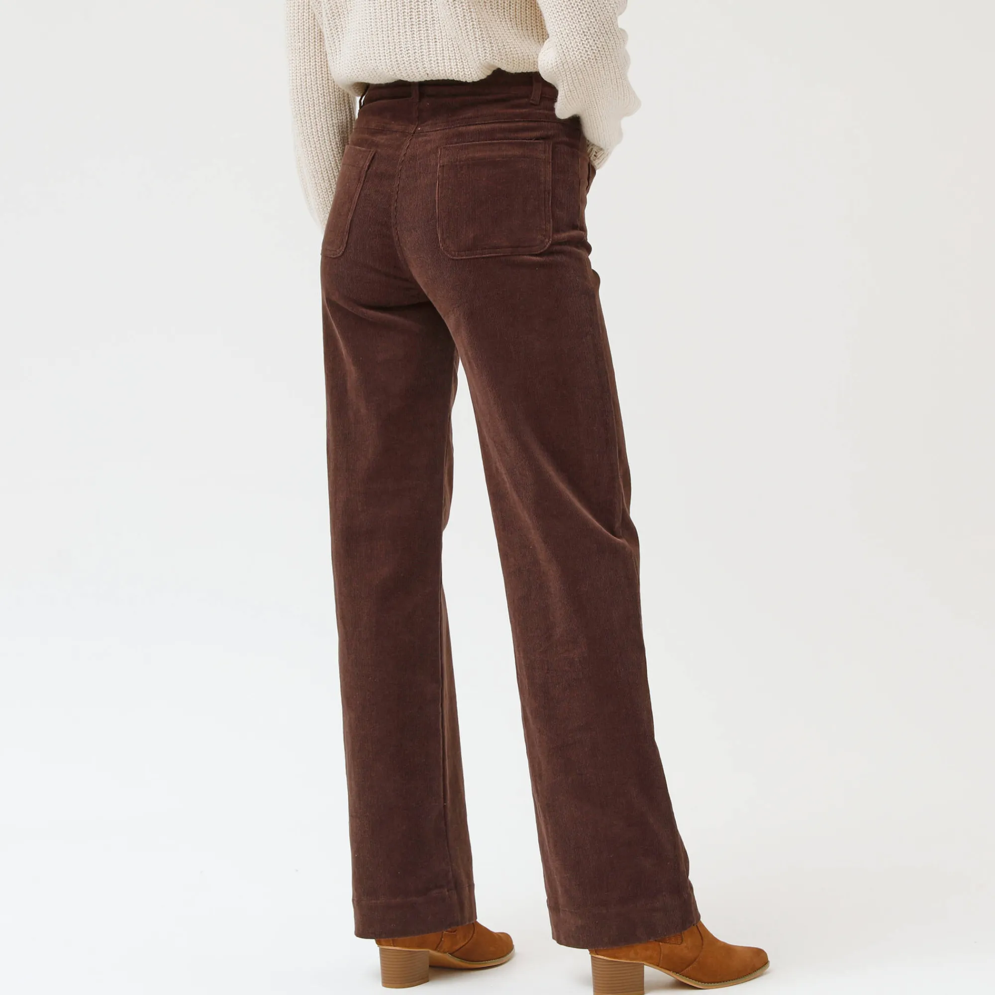 Broek<Blancheporte Wijde velours broek met hoge taille, gemiddelde lengte chocolade