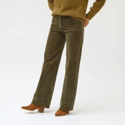 Broek<Blancheporte Wijde velours broek met hoge taille, grote lengte kaki