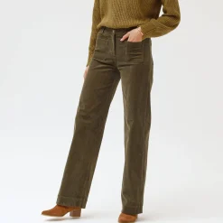 Broek<Blancheporte Wijde velours roek met hoge taille, kleine lengte kaki
