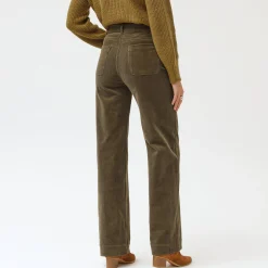 Broek<Blancheporte Wijde velours roek met hoge taille, kleine lengte kaki