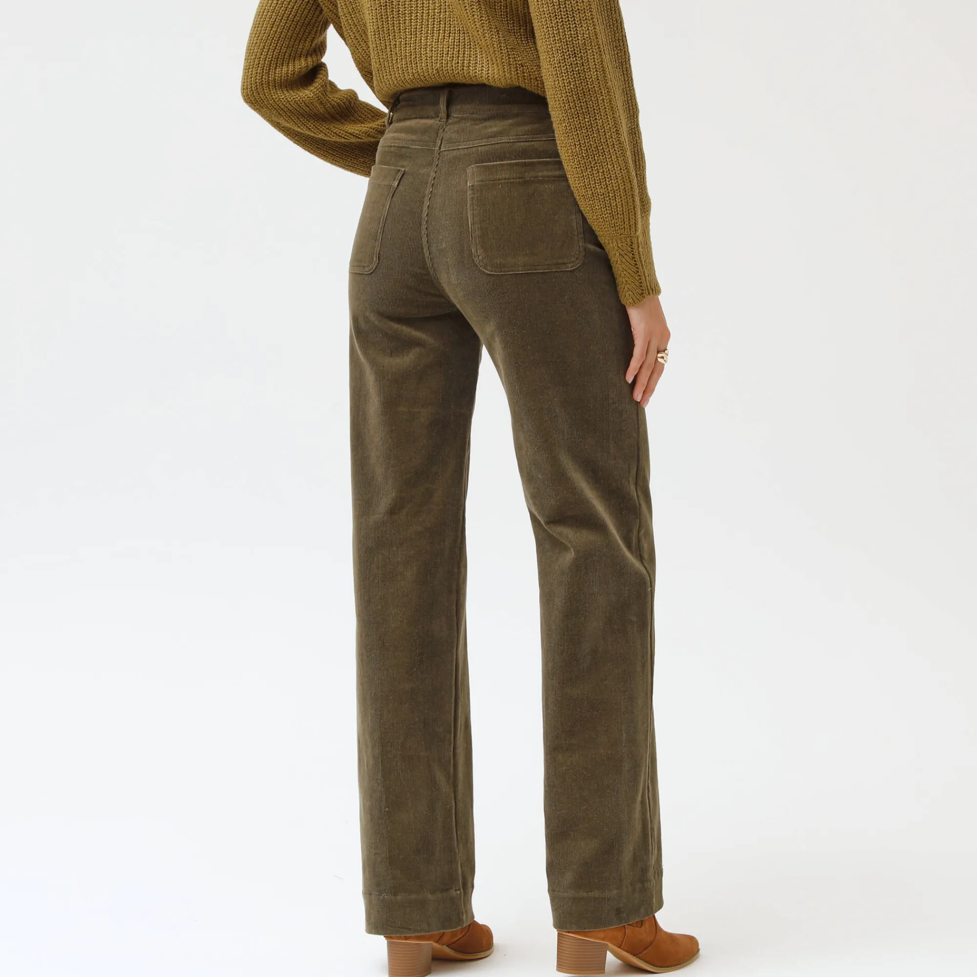 Broek<Blancheporte Wijde velours roek met hoge taille, kleine lengte kaki