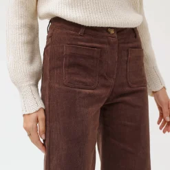 Broek<Blancheporte Wijde velours roek met hoge taille, kleine lengte chocolade