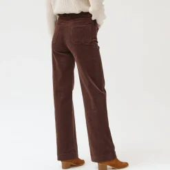Broek<Blancheporte Wijde velours roek met hoge taille, kleine lengte chocolade