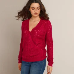Trui En Vest<Blancheporte Wrap-overjasje, fantasiebreisel met zachte touch framboos