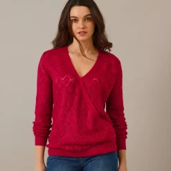 Trui En Vest<Blancheporte Wrap-overjasje, fantasiebreisel met zachte touch framboos