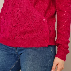 Trui En Vest<Blancheporte Wrap-overjasje, fantasiebreisel met zachte touch framboos