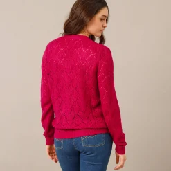 Trui En Vest<Blancheporte Wrap-overjasje, fantasiebreisel met zachte touch framboos