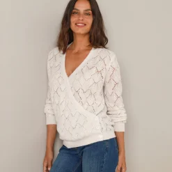 Trui En Vest<Blancheporte Wrap-overjasje, fantasiebreisel met zachte touch ecru