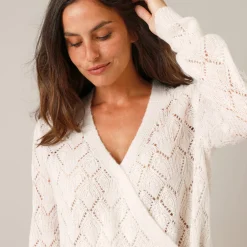 Trui En Vest<Blancheporte Wrap-overjasje, fantasiebreisel met zachte touch ecru