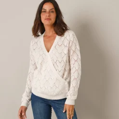 Trui En Vest<Blancheporte Wrap-overjasje, fantasiebreisel met zachte touch ecru