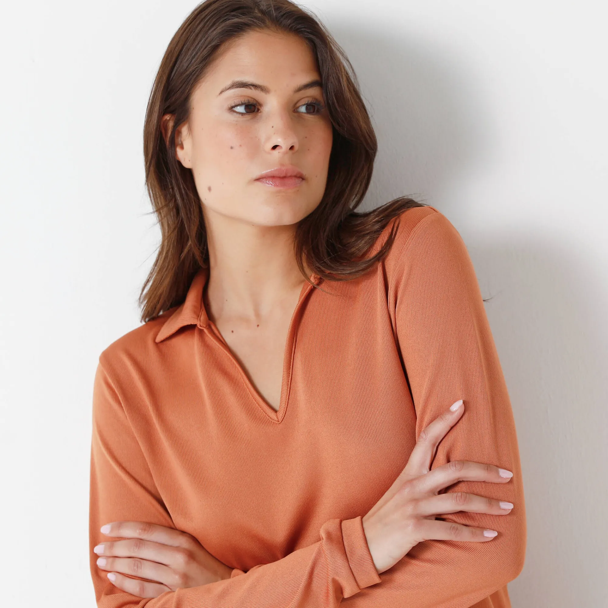 Pyjama<Blancheporte Zachte pyjama met polokraag karamel