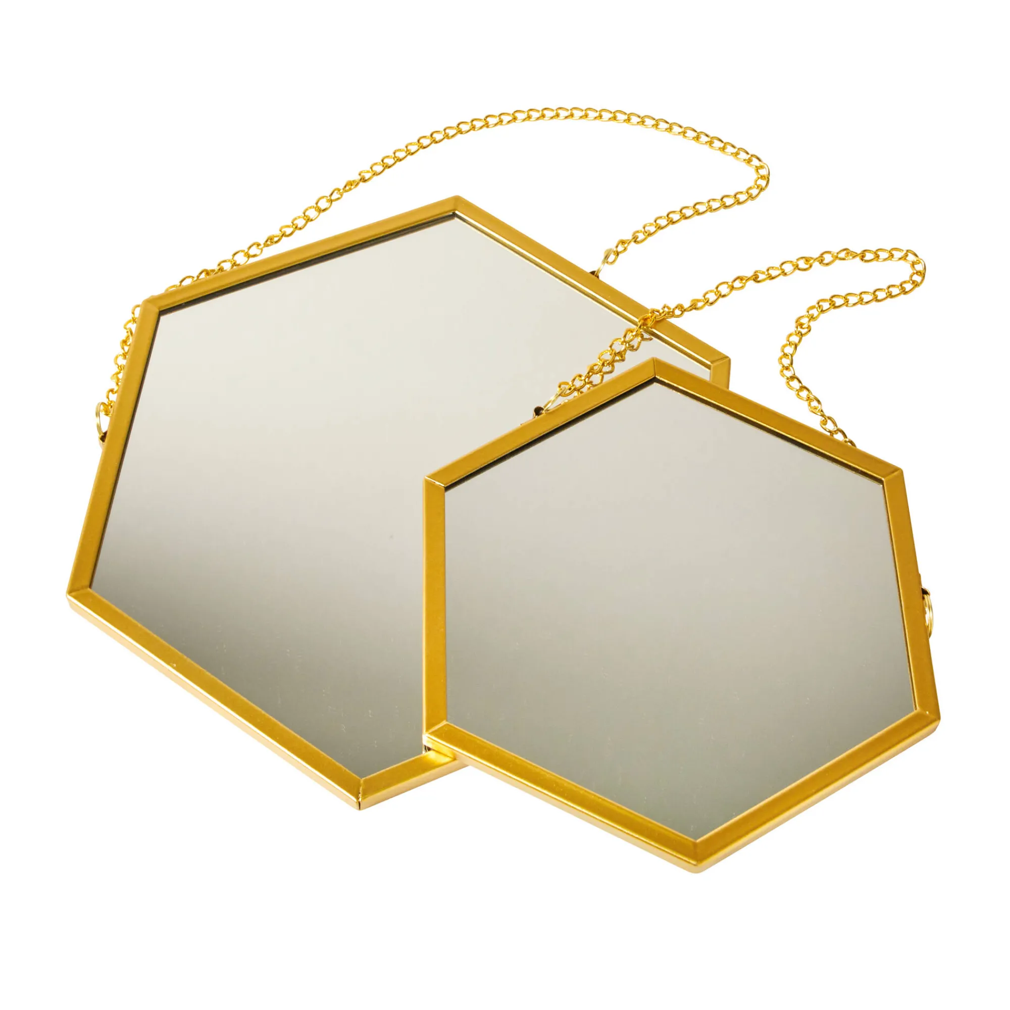 Feestdecoratie|Decoratieartikel<Blancheporte Zeshoekige spiegel - set van 2 goudkleurig