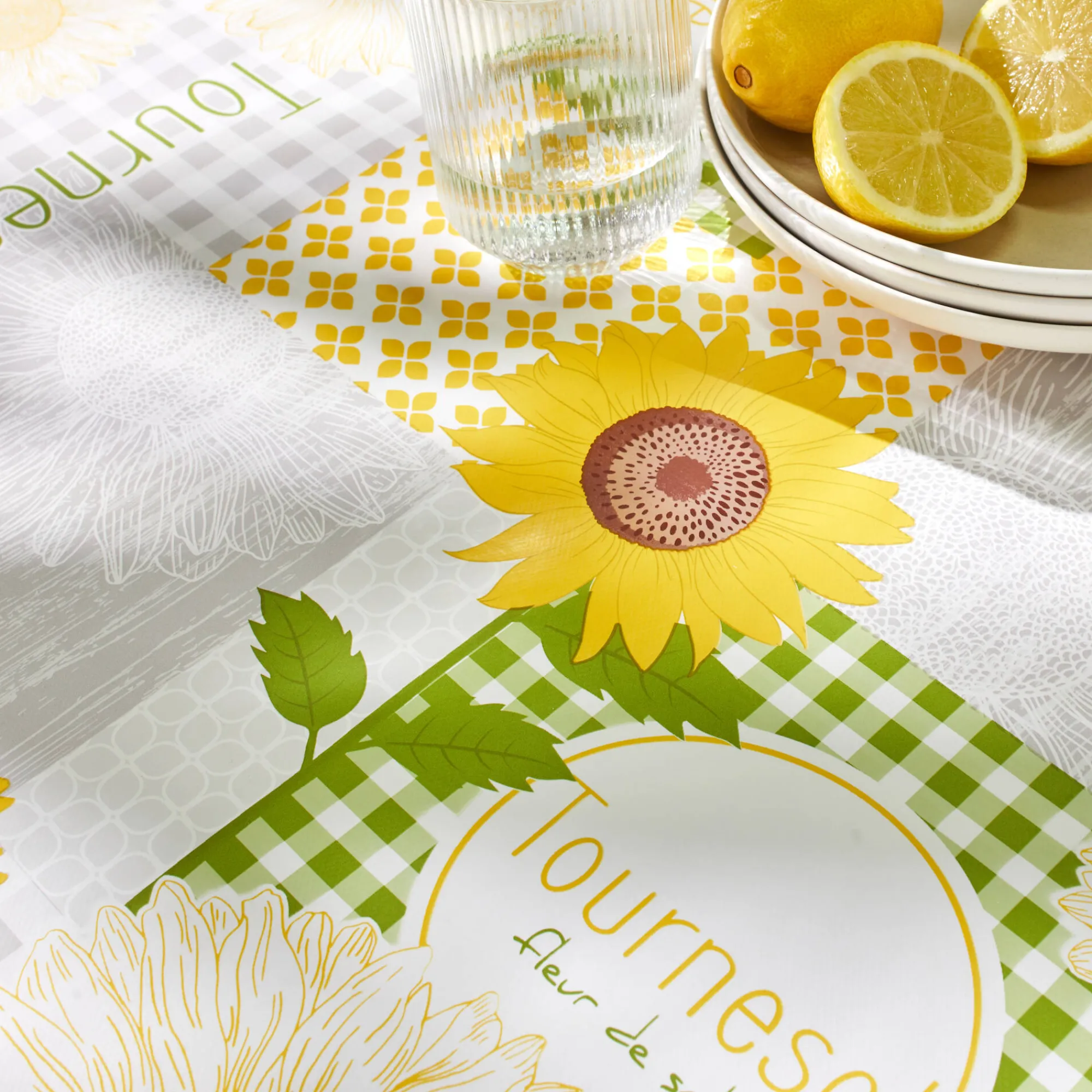 Tafelkleed<Blancheporte Zonnebloemprint tafelkleed grijs / geel
