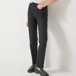 Feestoutfits Dames|Jeans<Blancheporte e, rechte jeans met hoge taille en strasjes zwart