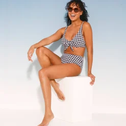 Badmode|Badmode<Blancheporte Zwemslip met hoge taille Minuri, ruitjesprint - maximodel ecru / blauw